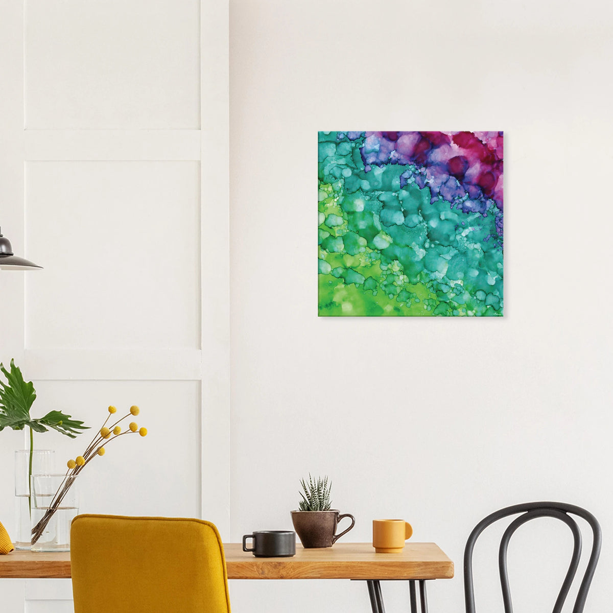 Spring Renewal abstract alcohol ink canvas print in soft greens and turquoise