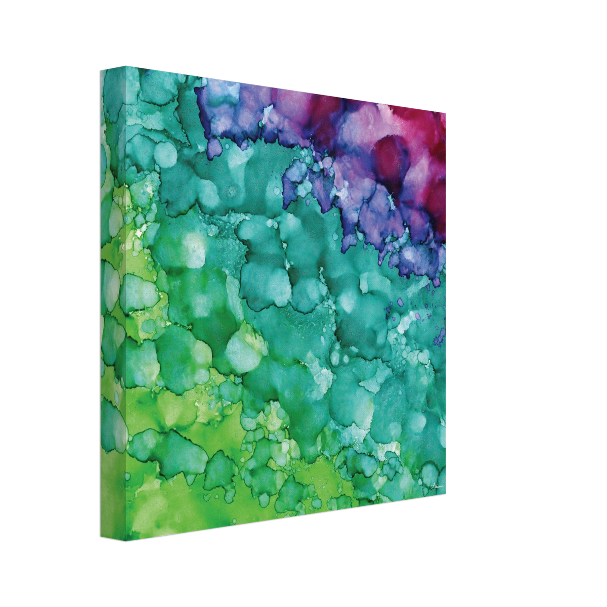 Spring Renewal abstract alcohol ink canvas print in soft greens and turquoise