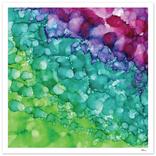 Spring Renewal abstract alcohol ink fine art print in soft greens and turquoise