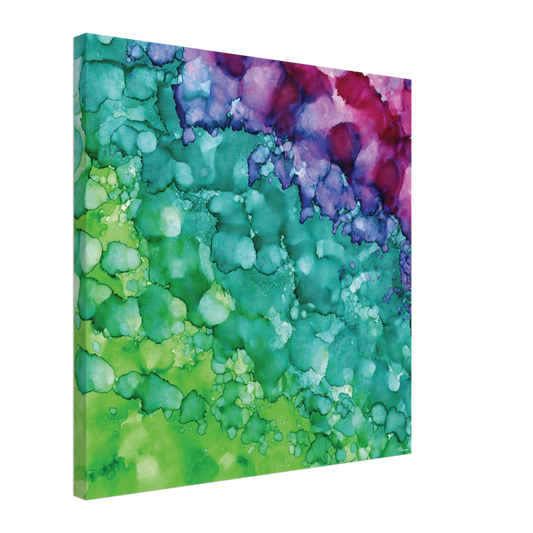 Spring Renewal abstract alcohol ink canvas print in soft greens and turquoise