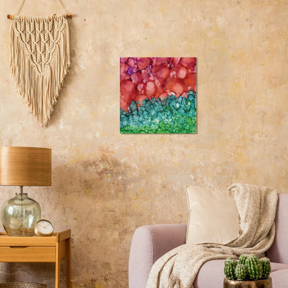 Morning Horizon 1 abstract alcohol ink canvas print in crimson and green