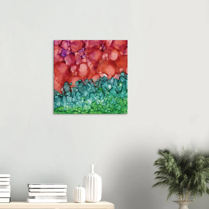 Morning Horizon 1 abstract alcohol ink canvas print in crimson and green
