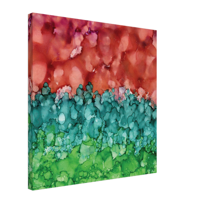 Morning Horizon 2 abstract alcohol ink canvas print in warm red and lush green