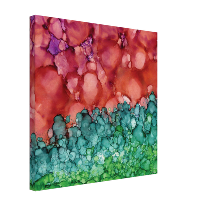 Morning Horizon 1 abstract alcohol ink canvas print in crimson and green