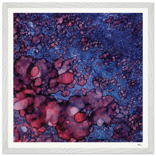 Twilight Shadow framed square wall art, abstract alcohol ink painting in deep blue and rich purple